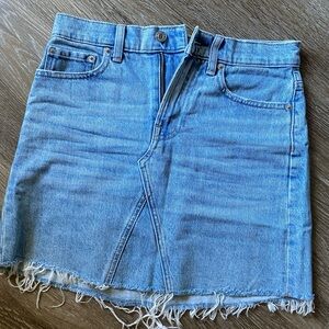 Everlane Light Blue Denim Mini Skirt with Frayed Hem